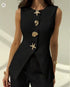 Metallic Button Sleeveless Fitted Vest